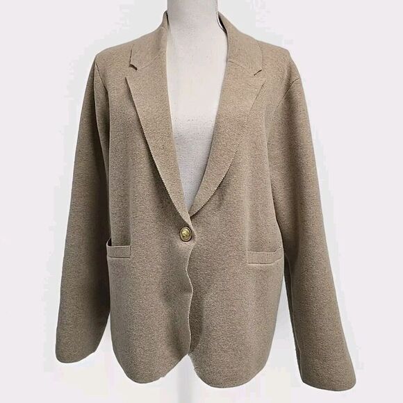 J. Crew Camille Cardigan Sweater One Button Blazer Wool Blend Beige Womens Sz XL - Picture 1 of 10
